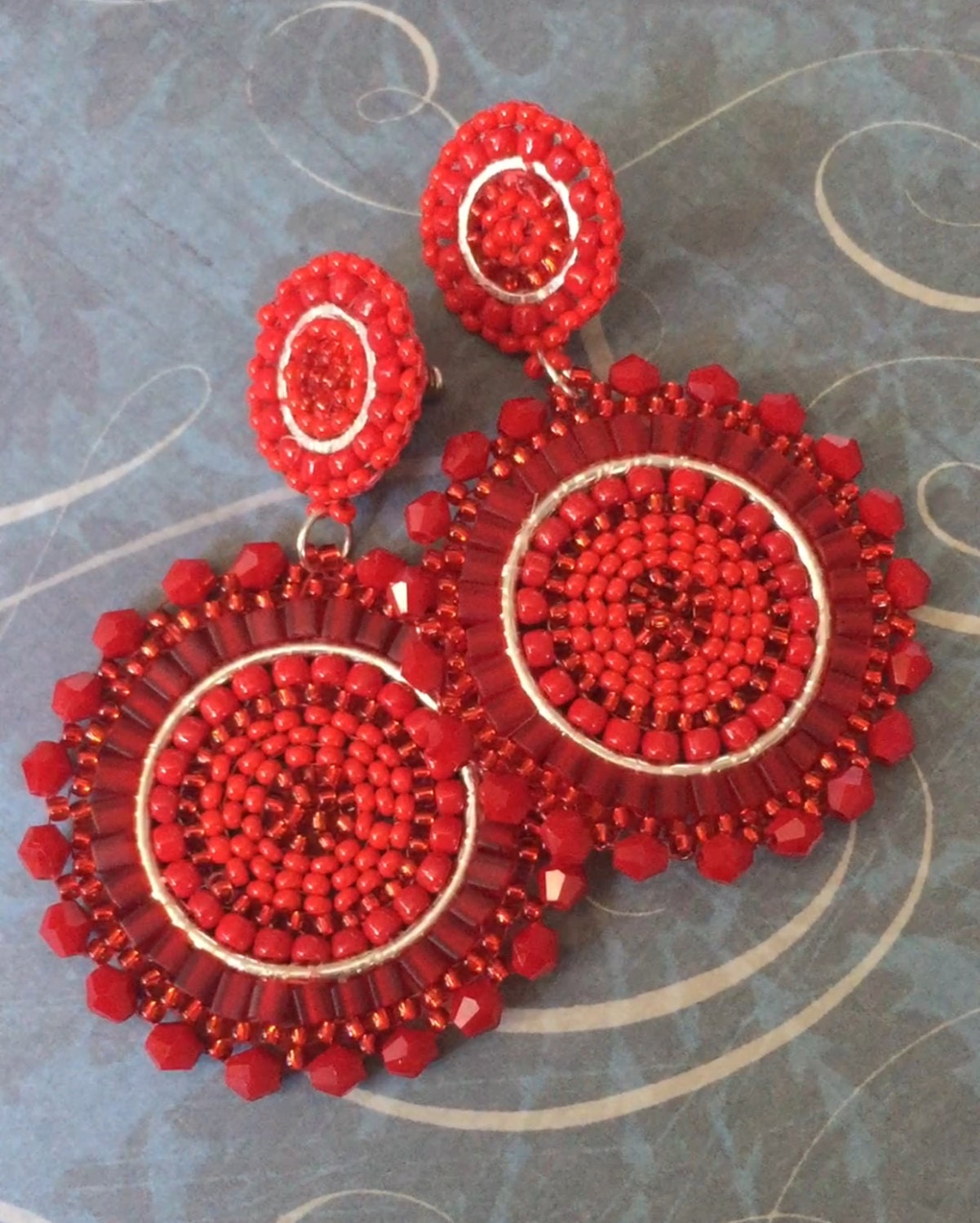 Red - Handmade Beaded Earrings 11