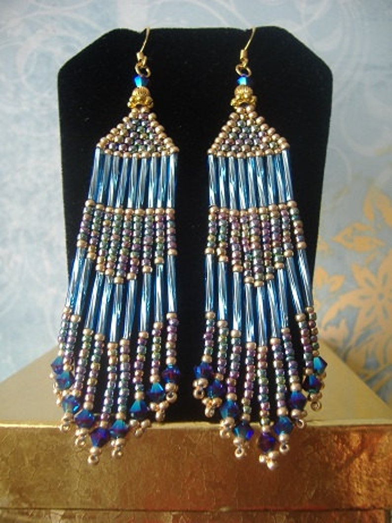 Handmade Beaded Earrings Long Blue Multicolored Pastel Etsy