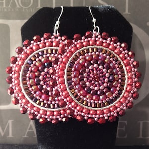 Wine Berries Seed Beaded Earrings  Big Bold Multicolored Disc Earrings