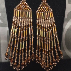 Super Long Seed Bead Earrings Beaded Copper Metallic Fringe Earrings image 3