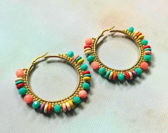 Boho Hoop Earrings | Bright Colorful Stone Jewelry