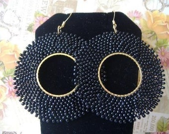 Black Hoop Earrings Black Seed Bead Earrings  Fashion Jewelry