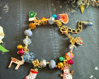 Holiday Charm Bracelet: Christmas Santa Snowman Charm Dangles
