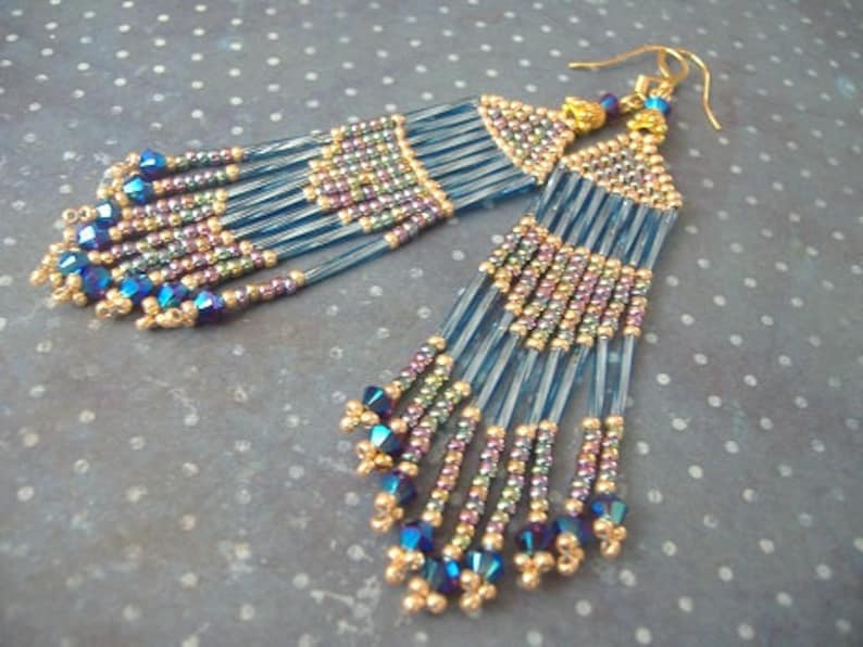 Handmade Beaded Earrings Long Blue Multicolored Pastel Etsy