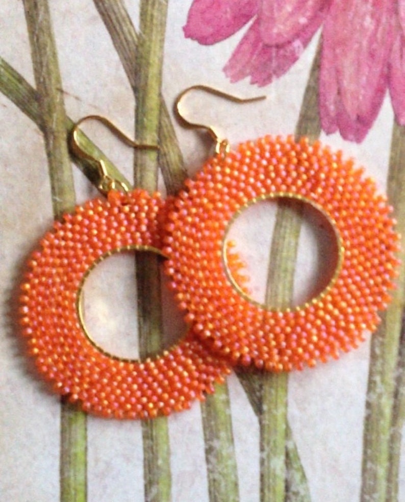 Beaded Earrings Seed Bead Earrings Hoop Earrings Pumpkin Etsy