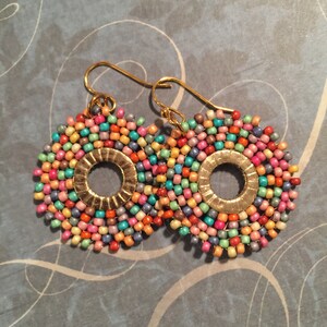 Multicolor Bead Hoop Earrings | Wildflower Boho Gold Hoops | Lightweight Jewelry Gift for Her