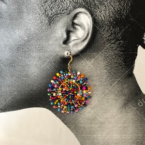 Beaded Confetti Splash Seed Bead Earrings Large Multicolored Disc Earrings image 10