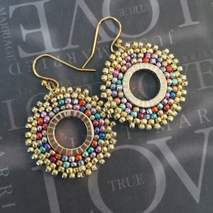 Small Sparkle Hoop Beaded Dangle Earrings Statement Jewelry