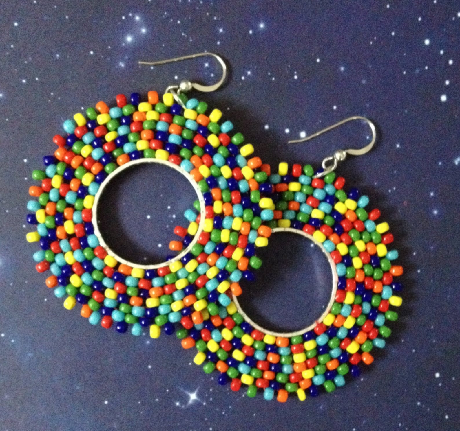 Hoop Earrings Seed Bead Earrings Rainbow Beaded Hoop Earrings Etsy
