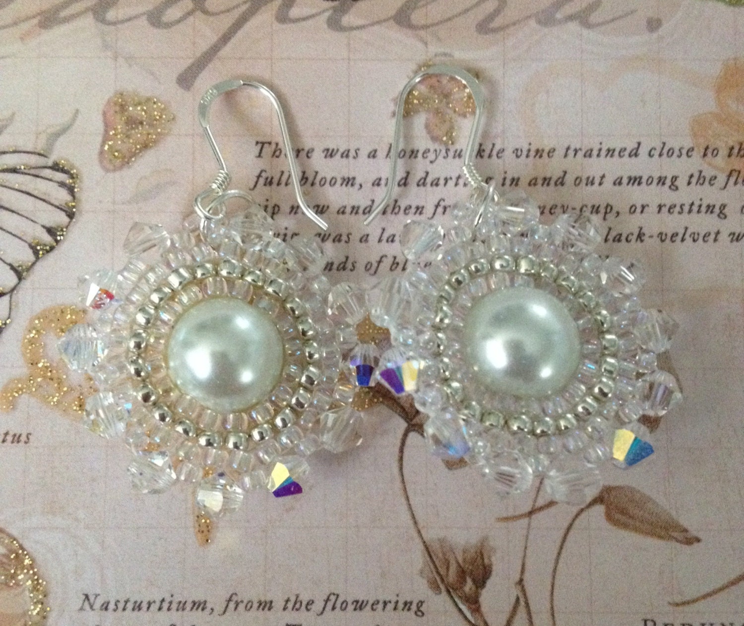 Vintage Style Starburst Crystal and Seed Bead Earrings - Etsy