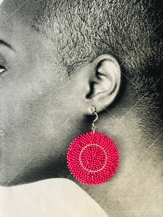 Statement Earrings Big Bold Bright Pink and Silver Earrings Etsy