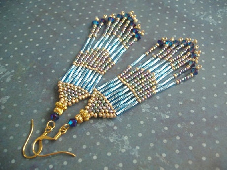 Handmade Beaded Earrings Long Blue Multicolored Pastel Etsy