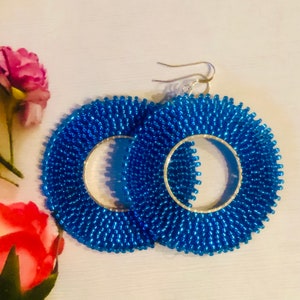 Electric Blue Hoop Earrings Beaded earrings