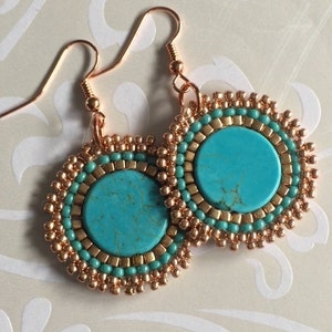 Small Seed Bead Disk Earrings Turquoise Dyed Howlite Handmade - Etsy