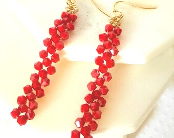 Long Dangle Earrings: Red Linear Drop Earrings