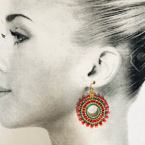 Beaded Small Hoop Earrings Aqua Berries Red and Aqua Seed Bead - Etsy