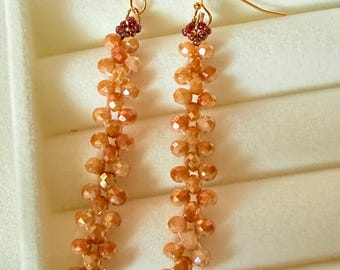 Crystal Linear Drop Earrings: Long Golden Dangle Earrings