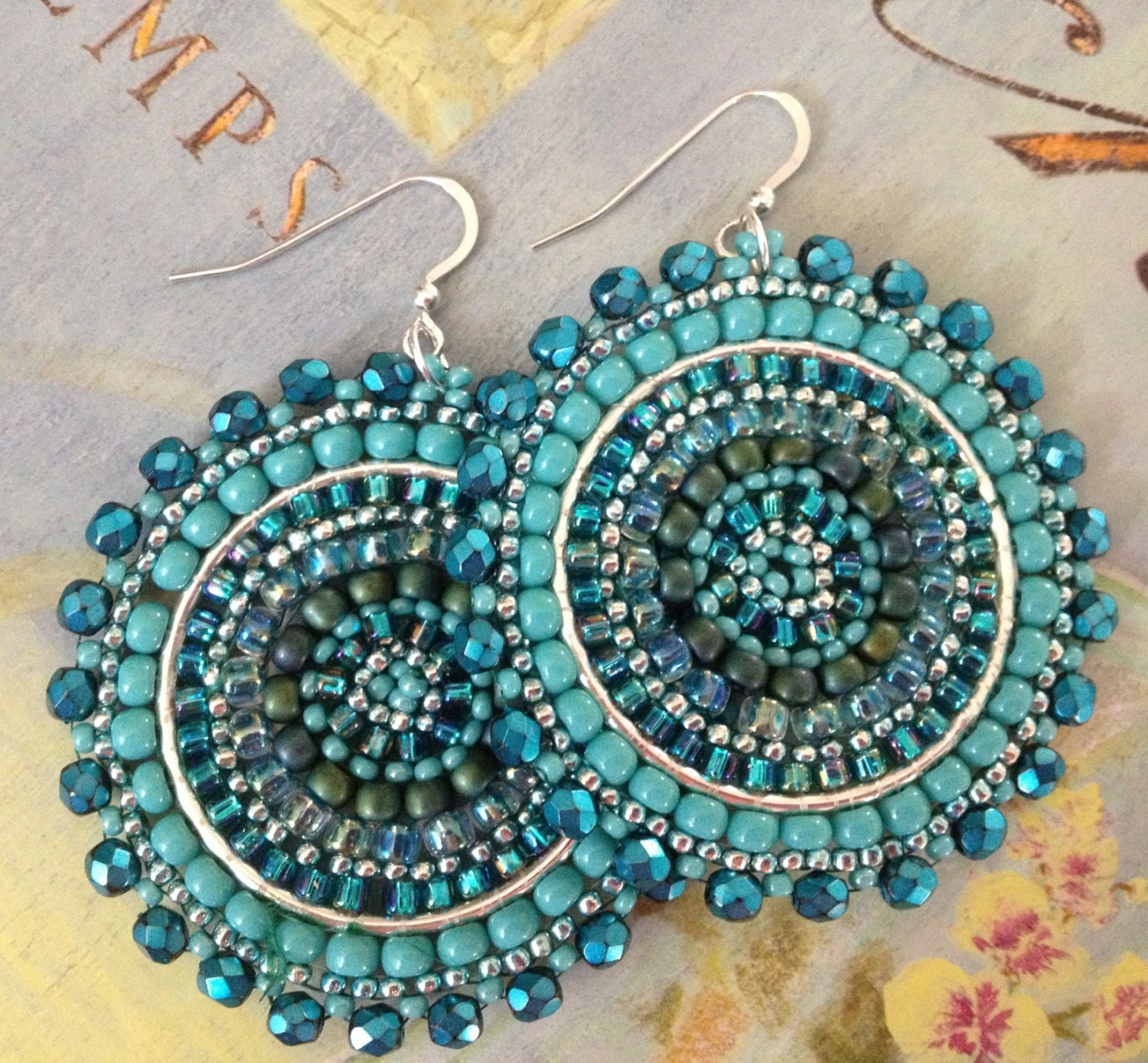 Seed Bead Earrings Aquamarine and Turquoise Statement Earrings - Etsy