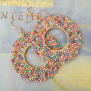 Boho Hoop Earrings:  Multicolored Wildflower Dangles