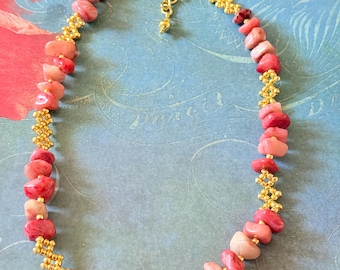 Pink Opal Necklace – Gemstone Beads – October Birthstone Jewelry
