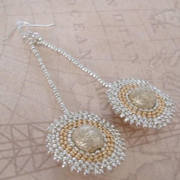 Seed Bead Earrings - Gold and Silver Comet Beadwork Earrings