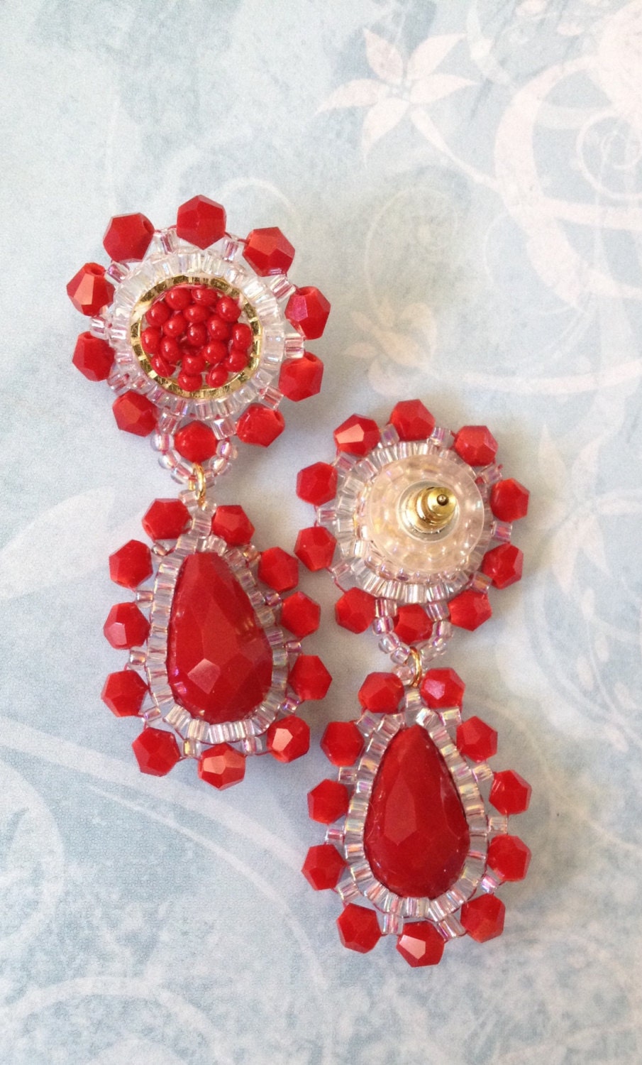 Beaded Post Earrings Red Velvet Crystal Jewely Etsy