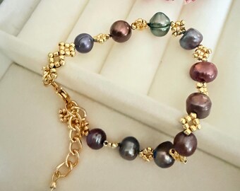 Peacock Freshwater Pearl Bracelet | Handmade Adjustable Jewelry for Women