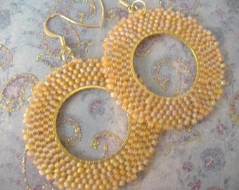 Seed Bead Earrings Golden Honey Beadwork Jewelry Handmade Beaded Earrings