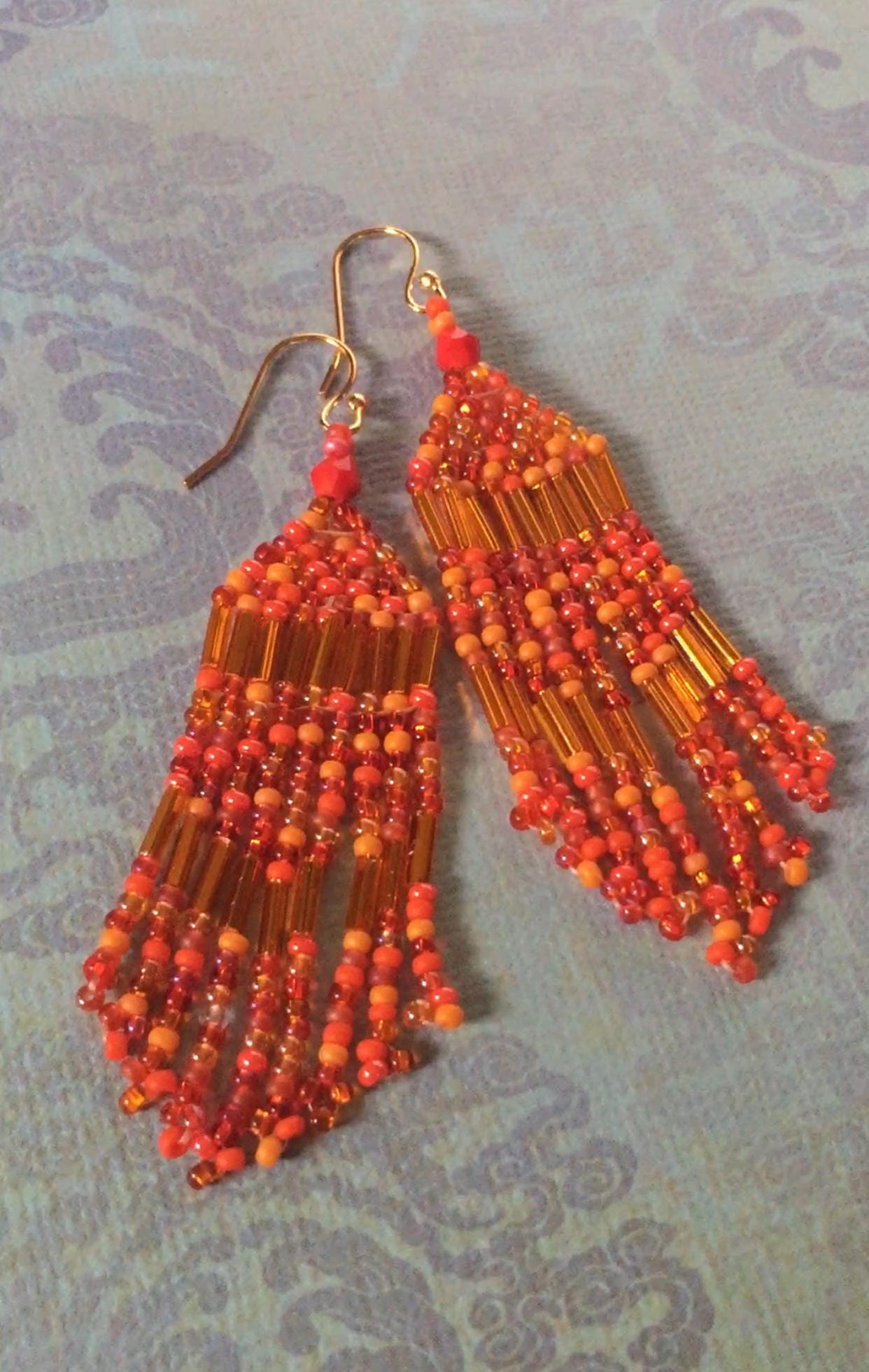 Beaded Fringe Seed Bead Earrings Bright Orange Beaded Dangle | Etsy