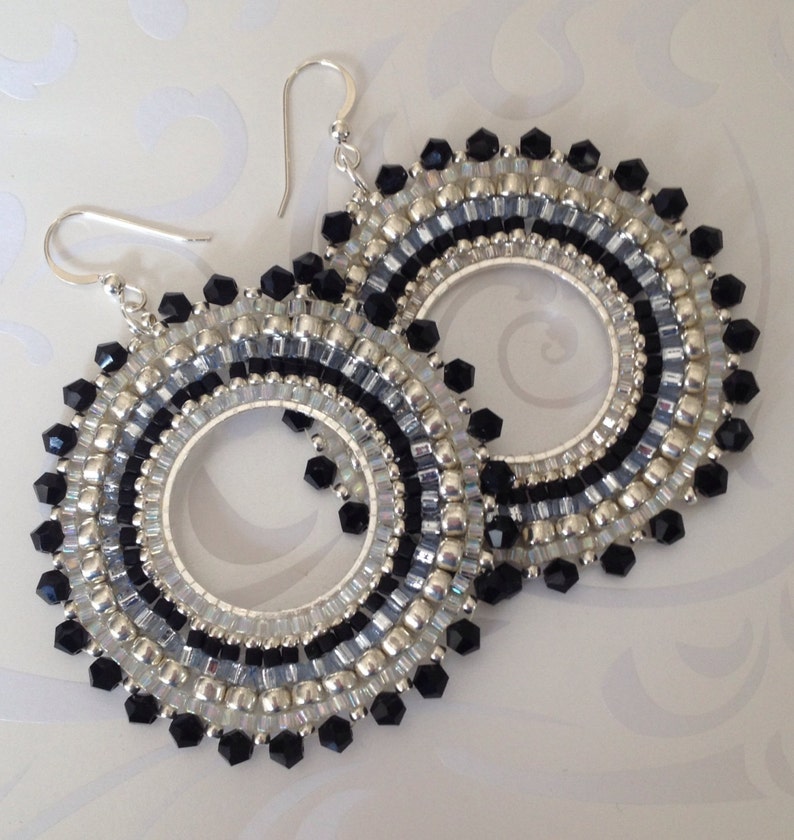 Beaded Earrings Black Crystal GODDESS Seed Bead Hoop Earrings | Etsy