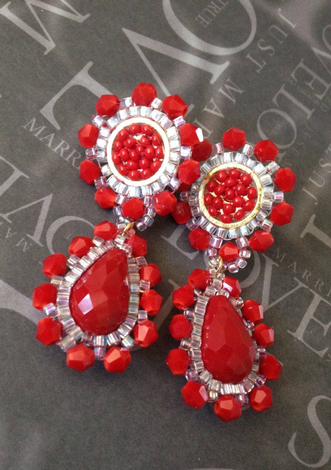 Beaded Post Earrings Red Velvet Crystal Jewely Etsy