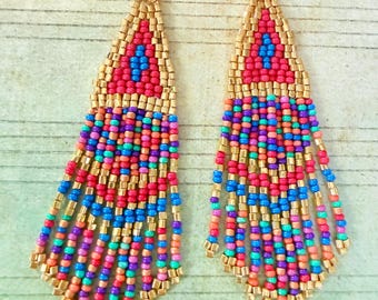 Colorful Beaded Fringe Earrings – Boho Seed Bead Statement Jewelry
