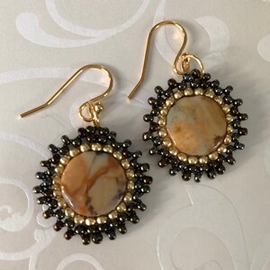 Small Beaded Earrings  Abalone Dangle Drop  Earrings