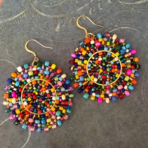 Beaded Confetti Splash Seed Bead Earrings Large Multicolored Disc Earrings image 2