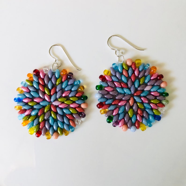 Pastel Confetti Splash Beaded Earrings Large Disc Earrings Etsy