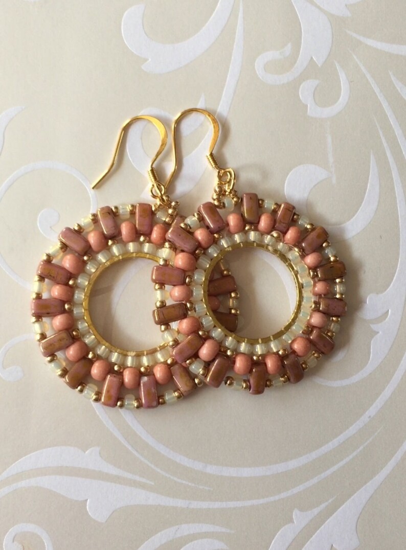 Download Beaded Earrings Cream Rose and Seed Bead Earrings Big Bold | Etsy