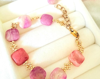 Multicolored Beaded Bracelet: Dainty Elegant Pink Jewelry for Her