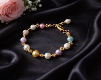 Multicolored Pastel Baroque Freshwater Pearl Bracelet | Handmade Adjustable Jewelry for Women