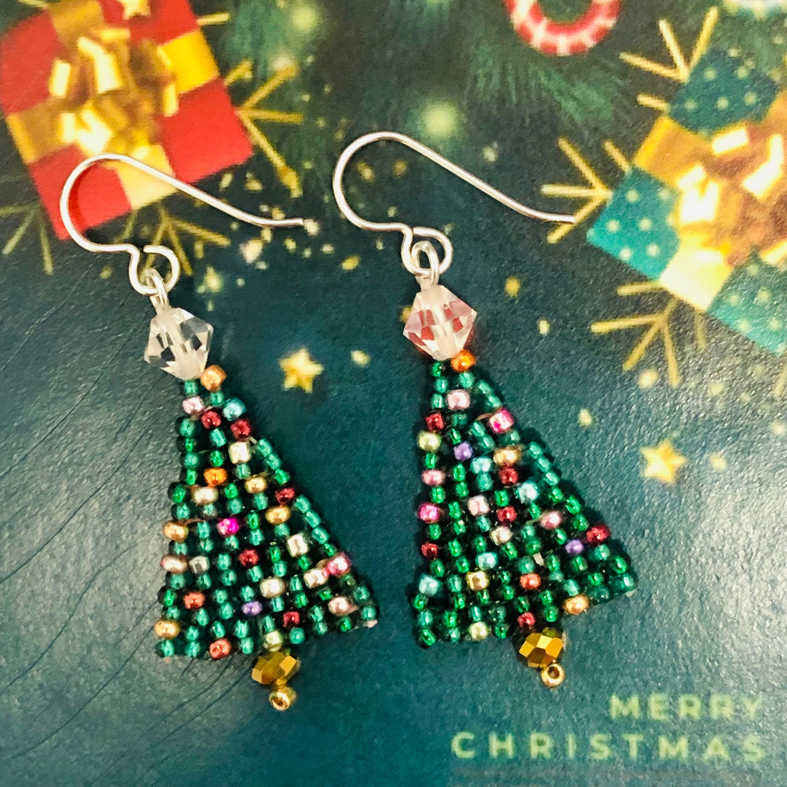 Mini Seed Bead Christmas Tree Earrings Etsy