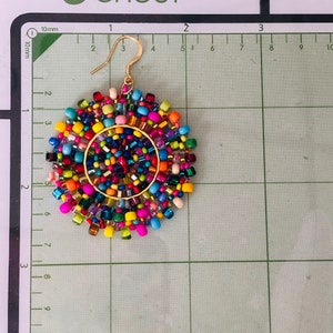 Beaded Confetti Splash Seed Bead Earrings Large Multicolored Disc Earrings image 9