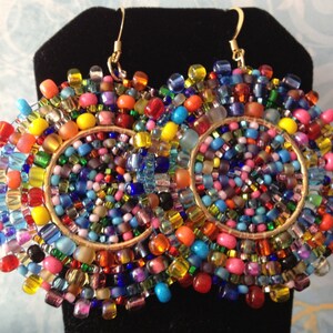 Beaded Confetti Splash Seed Bead Earrings Large Multicolored Disc Earrings image 4