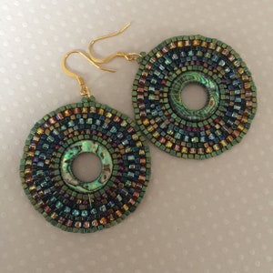 Abalone Earrings Large Boho Handmade Hoops Seed Bead Summer Beach Shell Jewelry image 8