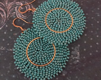 Handmade Statement Earrings Big Bold Bright Turquoise and Gold Earrings