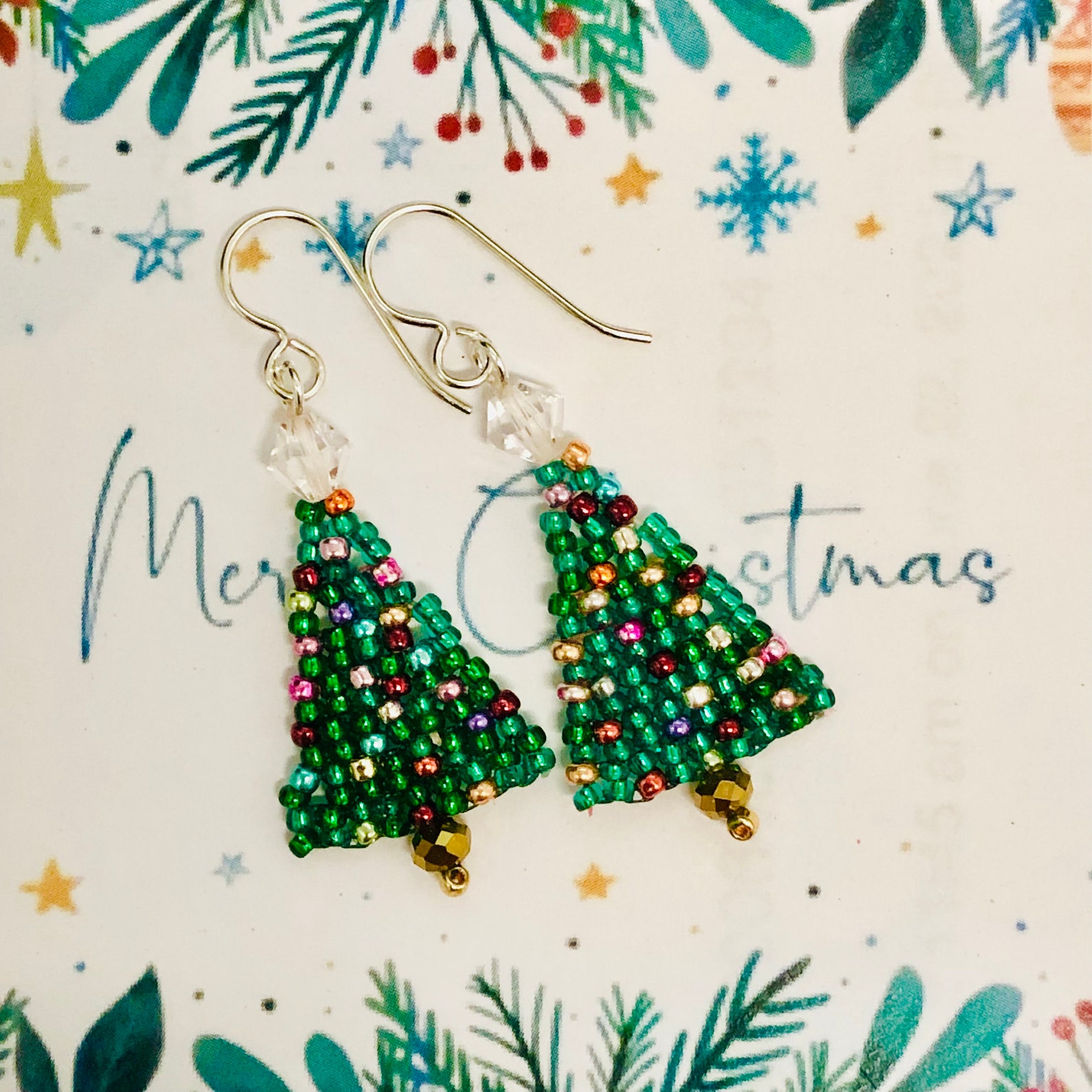 Mini Seed Bead Christmas Tree Earrings Etsy