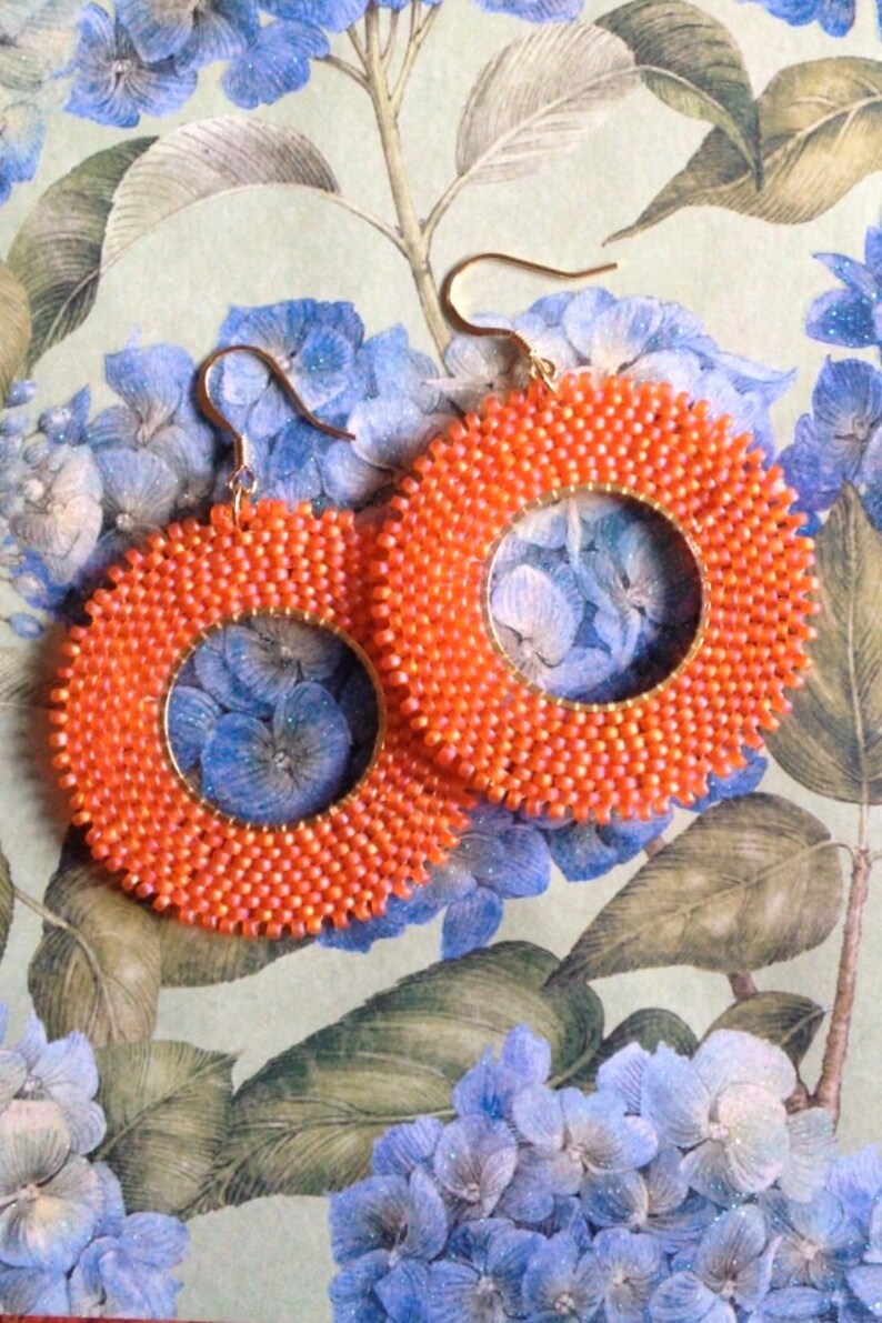 Beaded Earrings Seed Bead Earrings Hoop Earrings Pumpkin Etsy