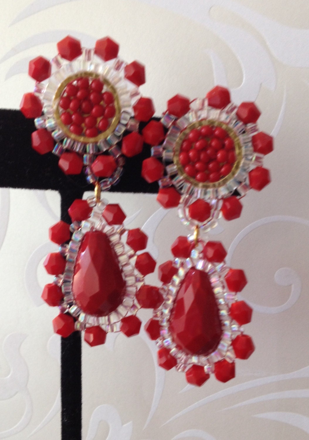 Beaded Post Earrings Red Velvet Crystal Jewely Etsy