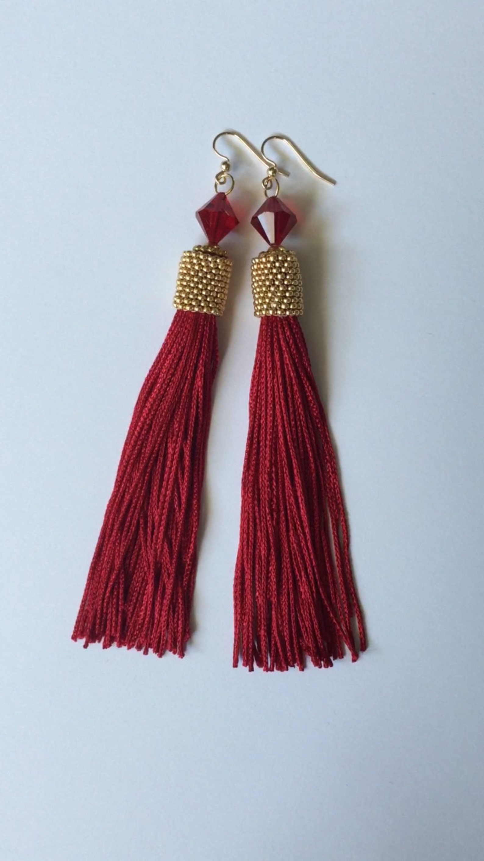 Long Seed Bead Tassel Earrings Beaded Bright Red and Gold Etsy