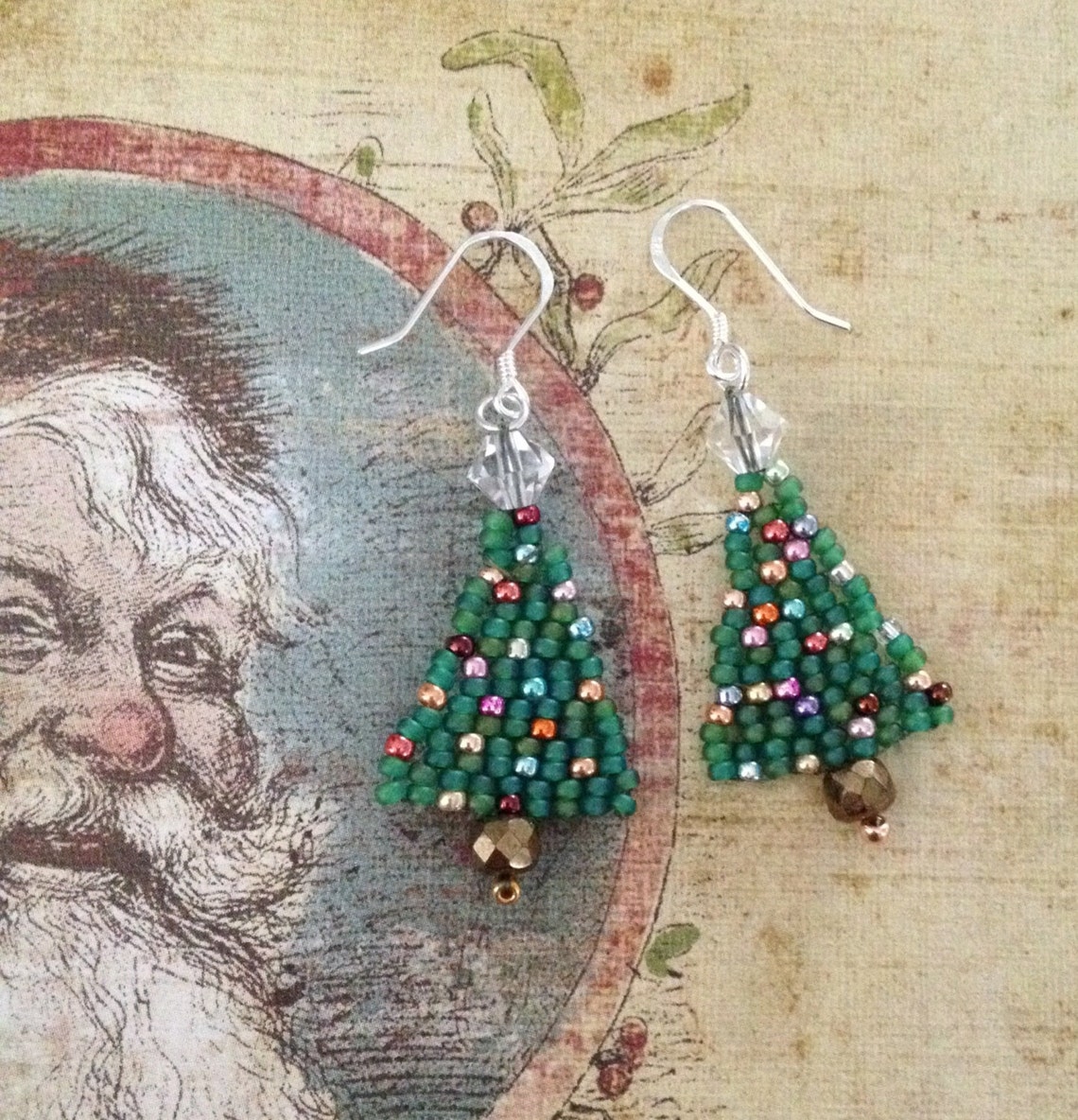 Mini Seed Bead Christmas Tree Earrings Etsy