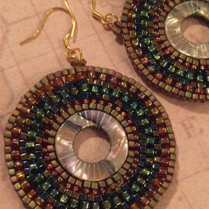 Abalone Earrings Large Boho Handmade Hoops Seed Bead Summer Beach Shell Jewelry image 9