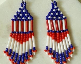Patriotic Fringe Earrings | Red White Blue Americana Style | Statement Earrings | Fourth of July Jewelry |
